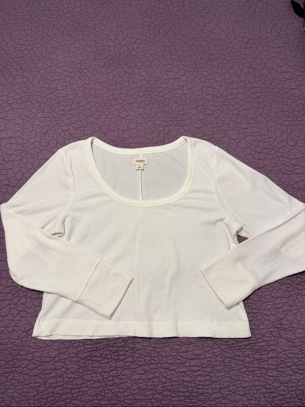UpWest Cream Scoop Neck Long Sleeve Thermal Cropped Top